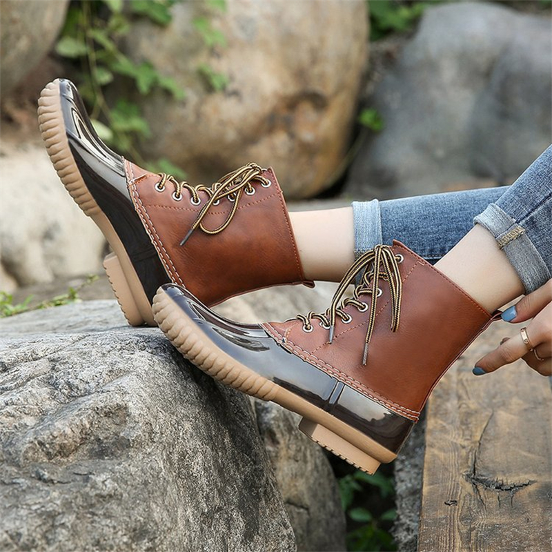 Waterproof Slip On Duck Booties Two Tone Chelsea Ankle Boots