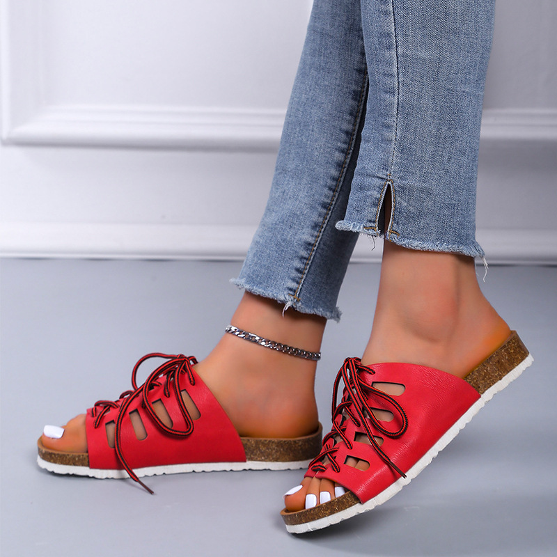 Beach Flat Lace-Up Slippers