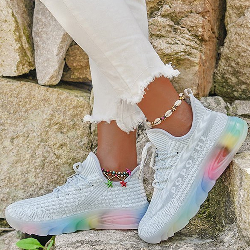 Ladies Fashion Round Toe Colorful Flyknit Sneakers
