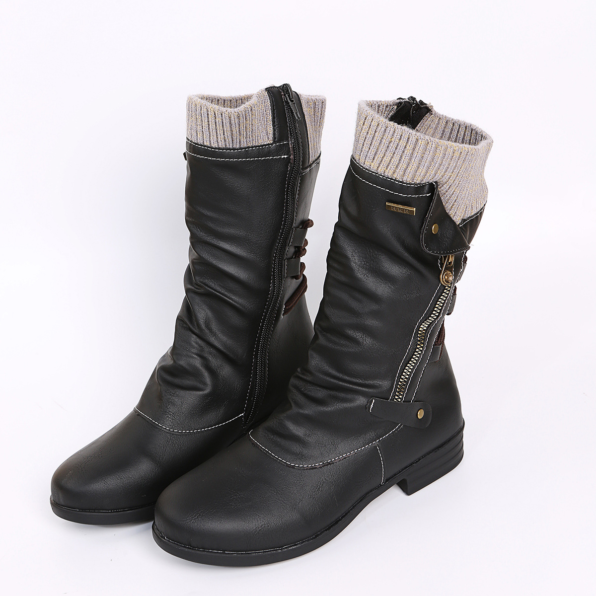 Lace-Up Side Zip Vintage Leather Boots