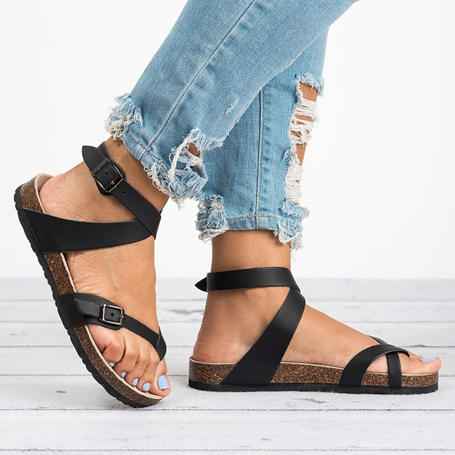 Plain  Flat  Peep Toe  Casual Flat Sandals