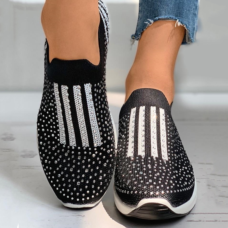 Rhinestone Colorblock Knit Wedge Sneaker