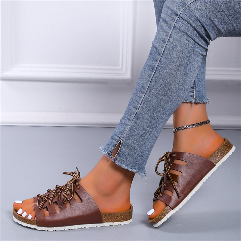 Round Toe Vintage Cutout Cork Slippers