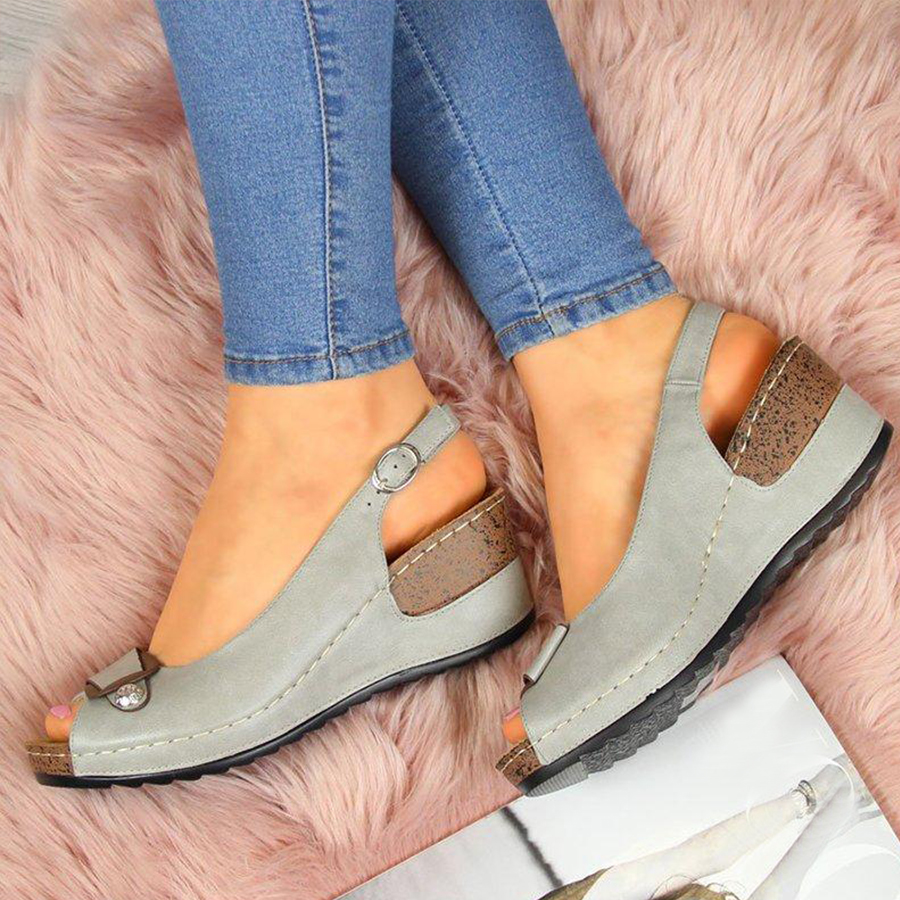 Plain  High Heeled  Peep Toe  Date Travel Wedge Sandals