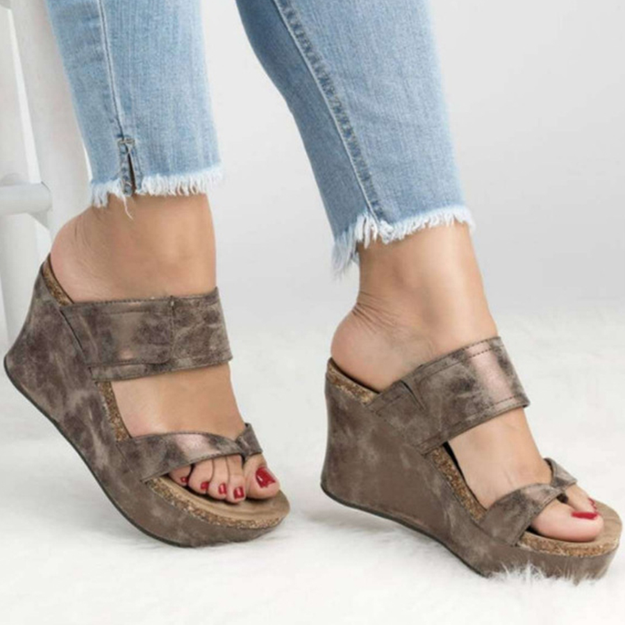 Plain  High Heeled  Peep Toe  Casual Wedge Sandals