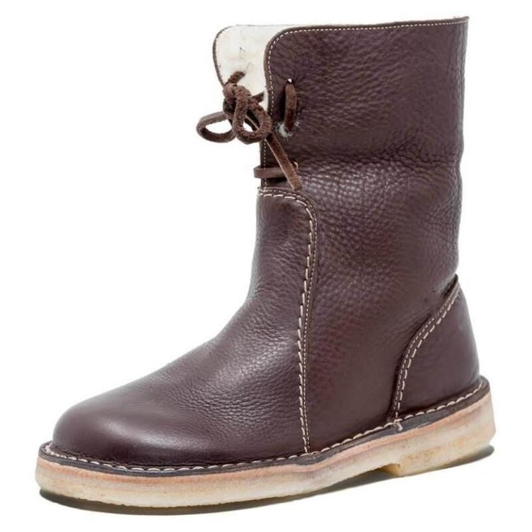 Round Toe Plus Velvet Lace-up Flat Casual Shoes Short Boots Snow Boots