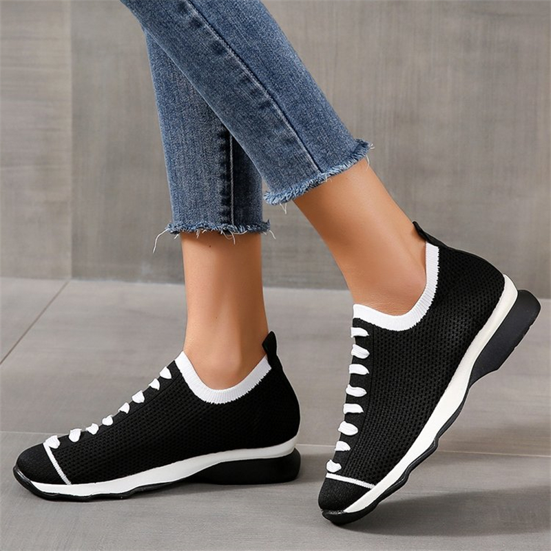 Ladies Round Toe Knit Sneakers