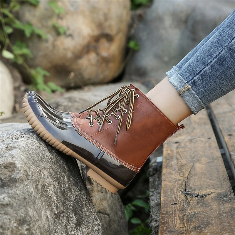 Waterproof Slip On Duck Booties Two Tone Chelsea Ankle Boots