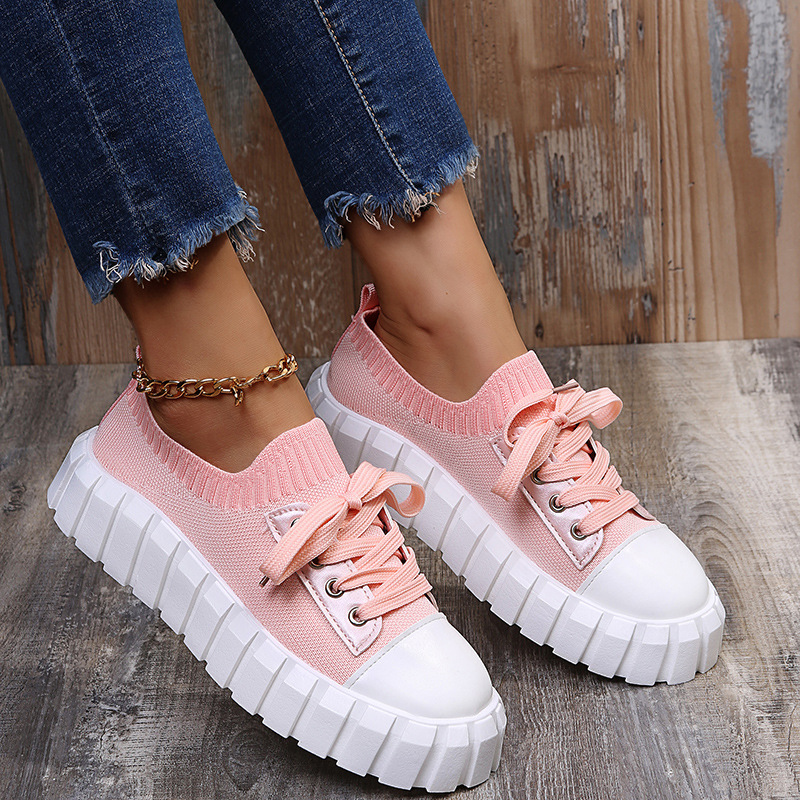 Round-toe Woven Upper Lace-up Sneakers