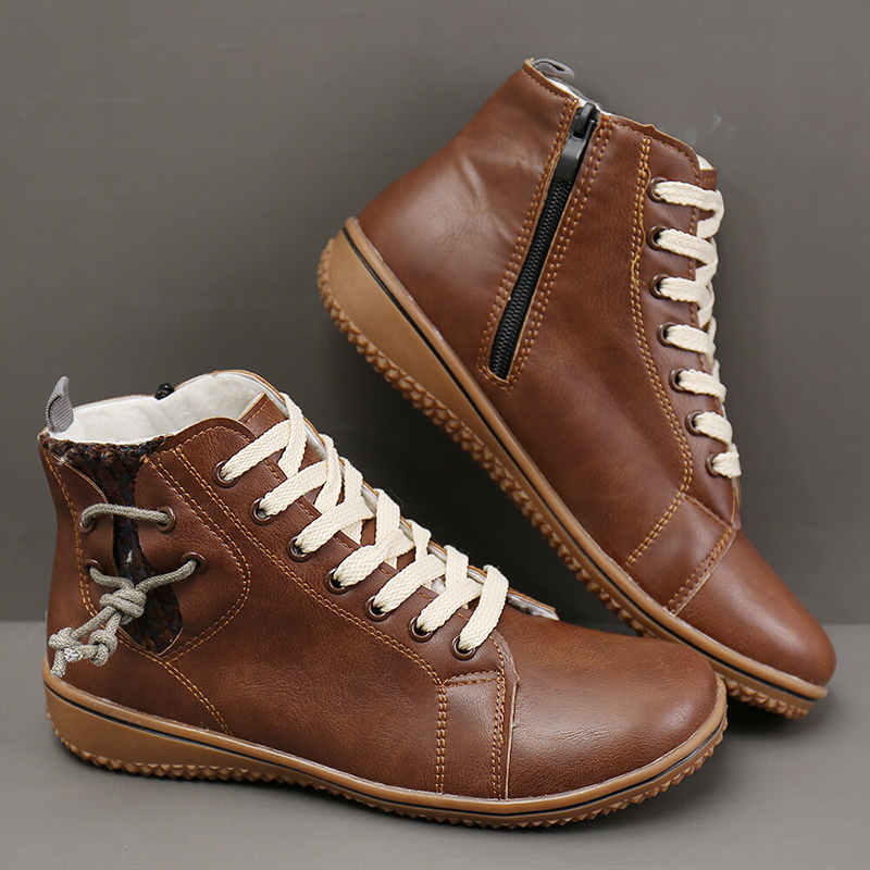Women's casual flat-bottom lace-up ankle boots