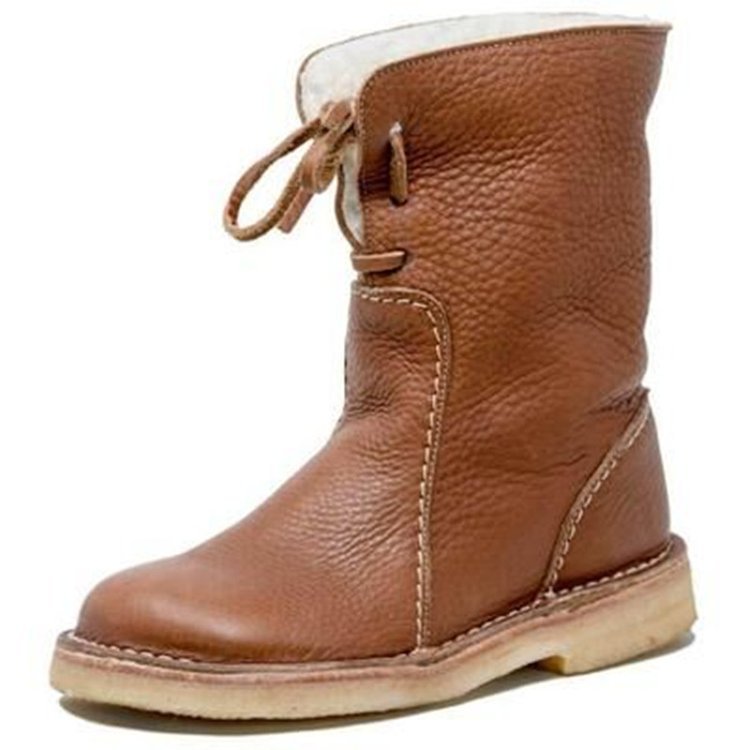 Round Toe Plus Velvet Lace-up Flat Casual Shoes Short Boots Snow Boots