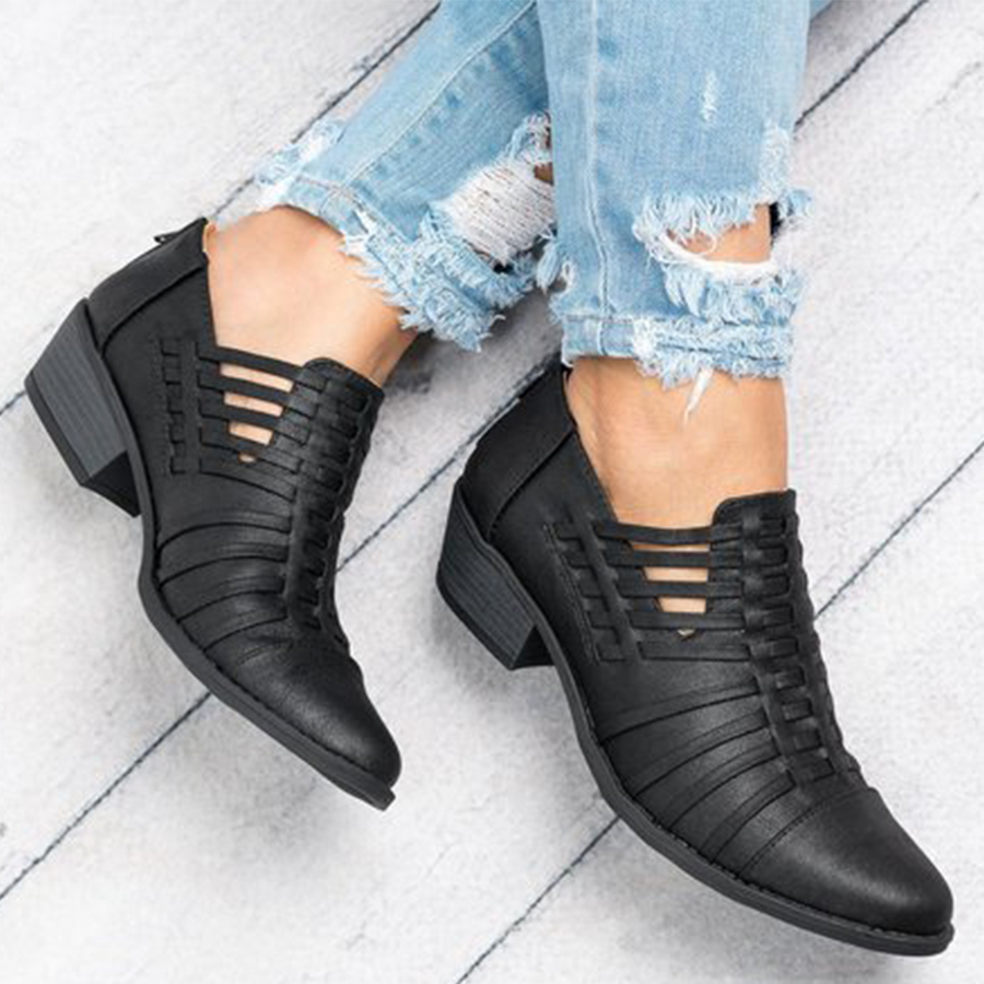 Plain  Chunky  Mid Heeled  Point Toe  Outdoor Ankle Boots