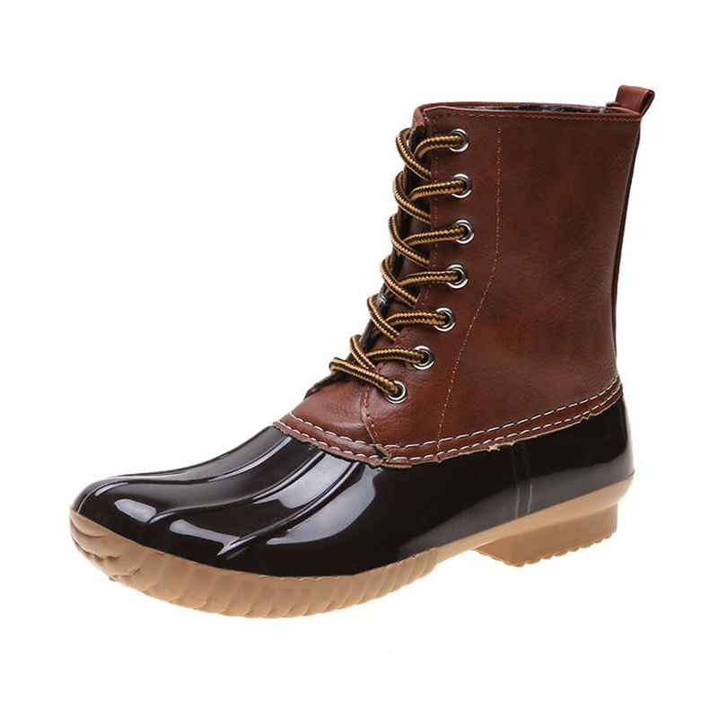 Waterproof Slip On Duck Booties Two Tone Chelsea Ankle Boots