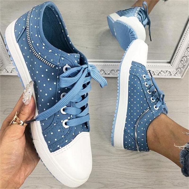 Ladies Retro Round Toe Polka Dot Print Casual Shoes