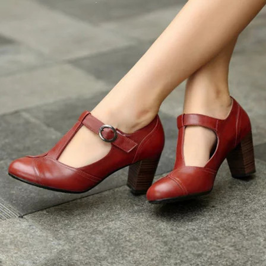 Vintage Plain  Chunky  High Heeled  Round Toe  Date Travel Pumps