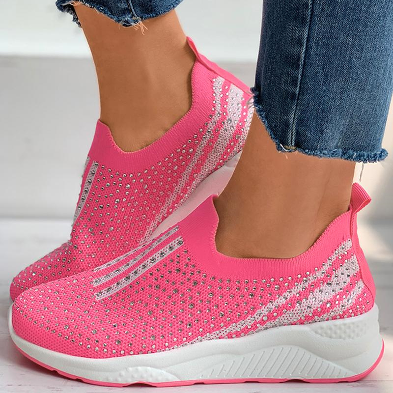 Rhinestone Colorblock Knit Wedge Sneaker
