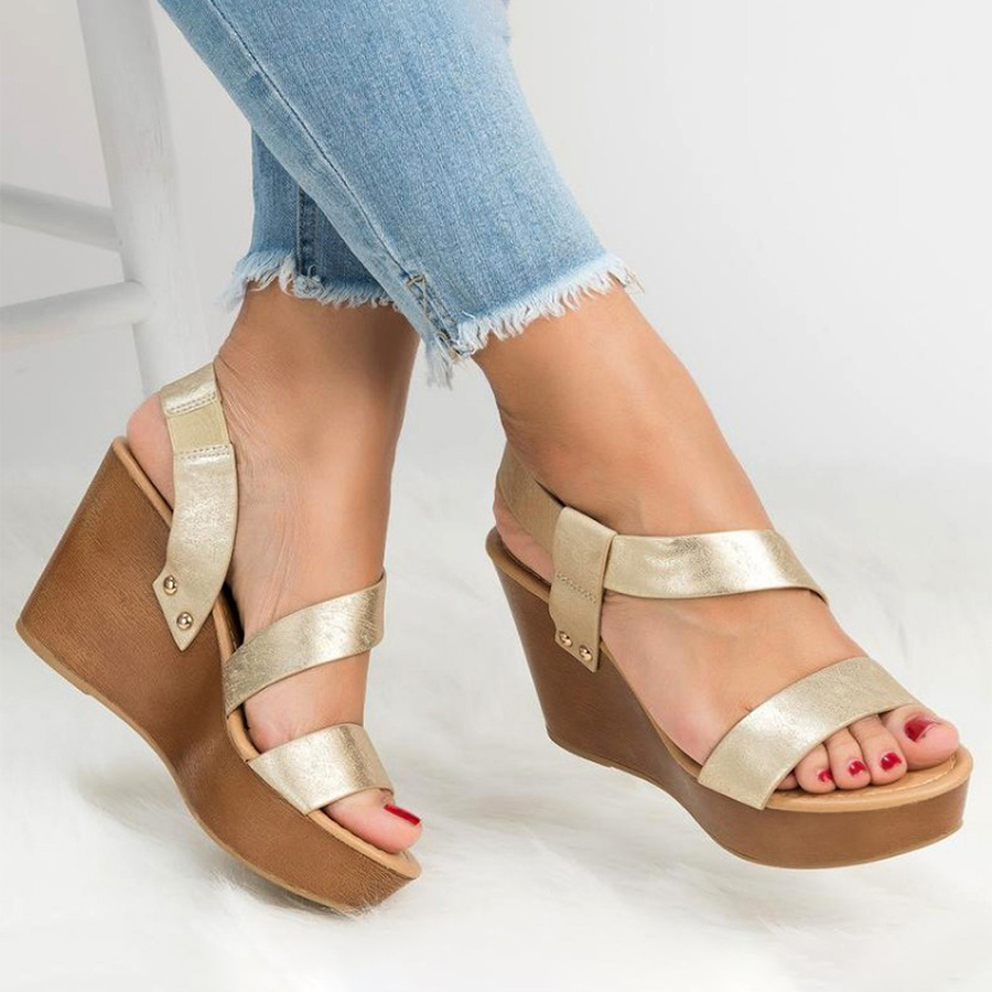 Plain  Peep Toe  Casual Date Wedge Sandals