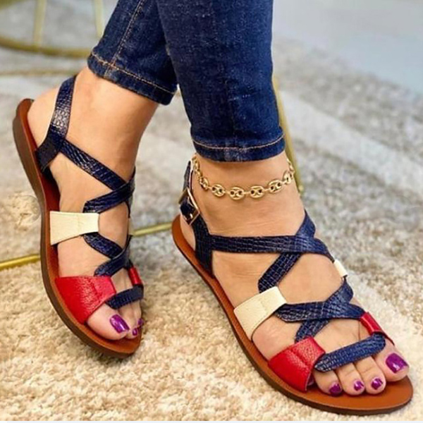 Women's Patchwork Cross-strap Flat Sandals