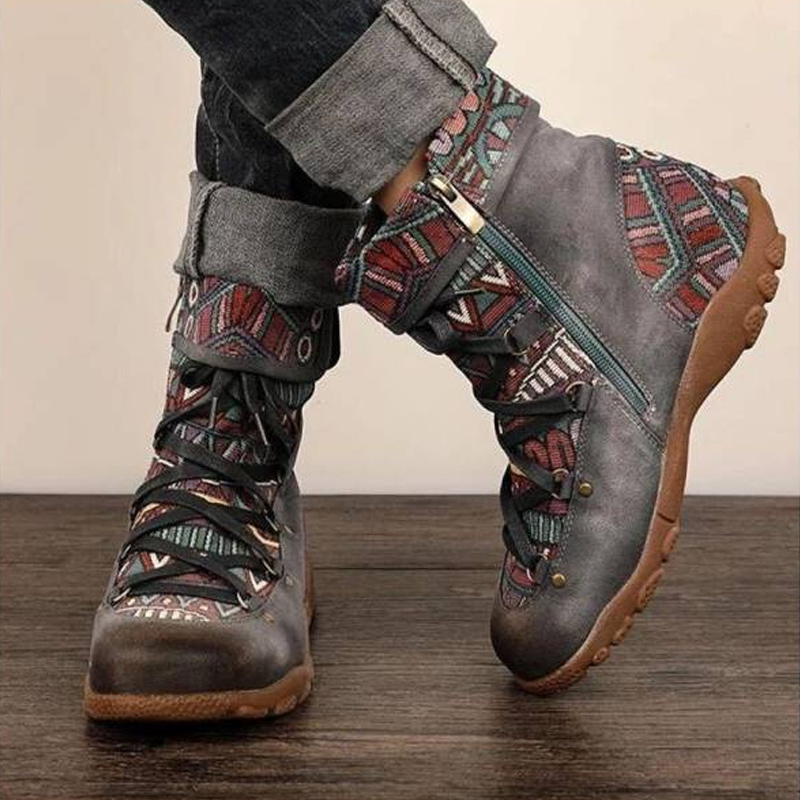 Retro Side Zip Round Head Fashion Nude Boots