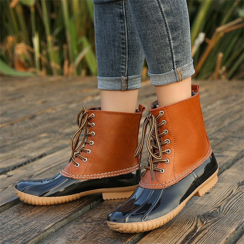 Waterproof Slip On Duck Booties Two Tone Chelsea Ankle Boots