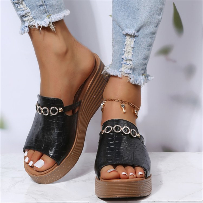 Fish Mouth Crocodile Print Platform Slippers