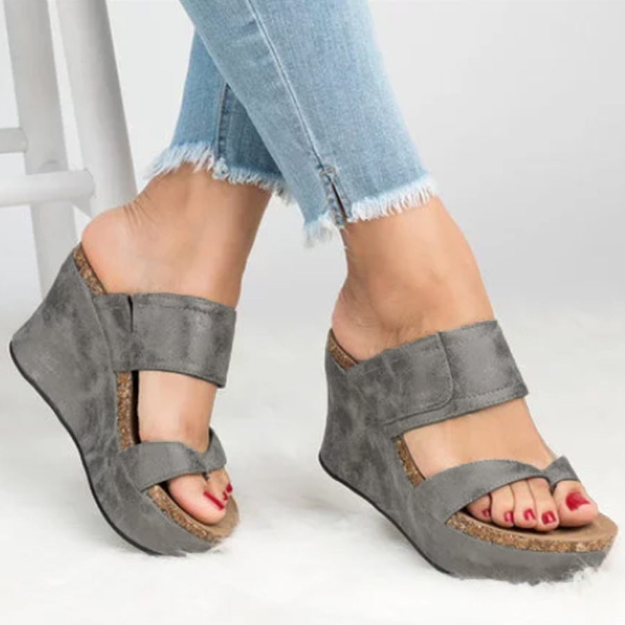 Plain  High Heeled  Peep Toe  Casual Wedge Sandals