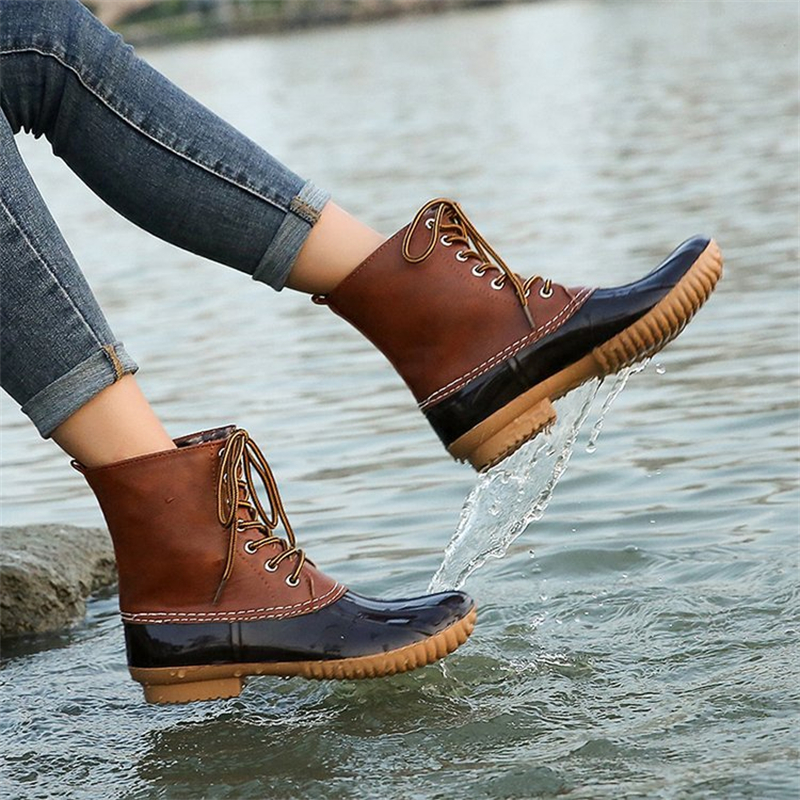 Waterproof Slip On Duck Booties Two Tone Chelsea Ankle Boots