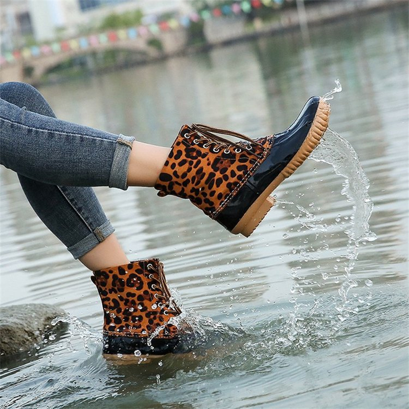 Waterproof Slip On Duck Booties Two Tone Chelsea Ankle Boots