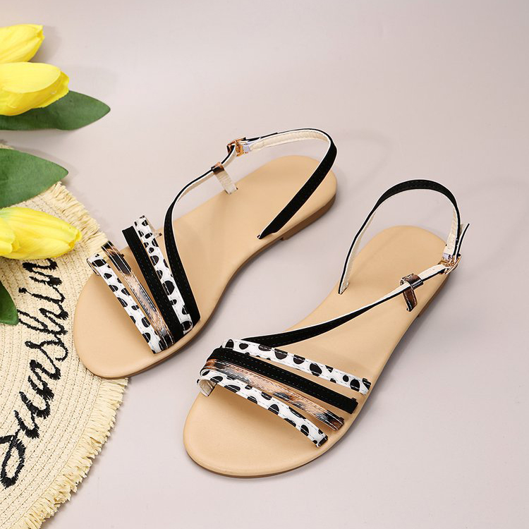 Animal-print Strappy Slip-on Leather Sandals