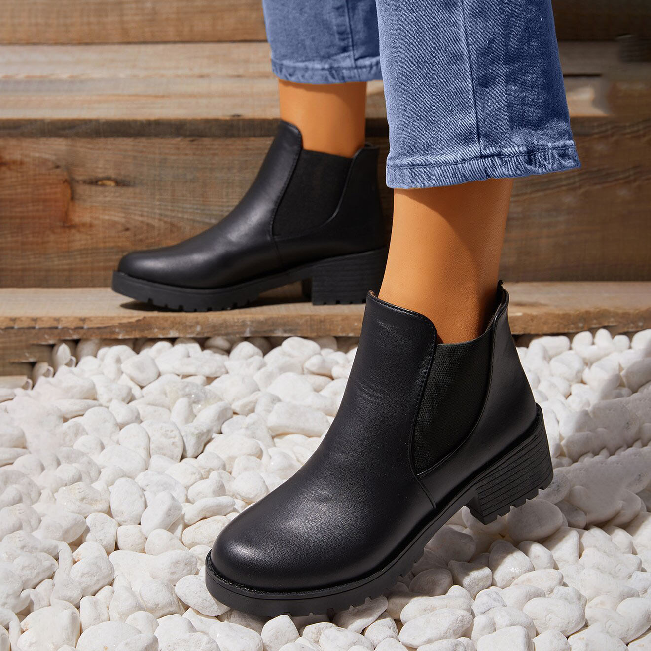 Slanting Elastic Slip-on Ankle Boots