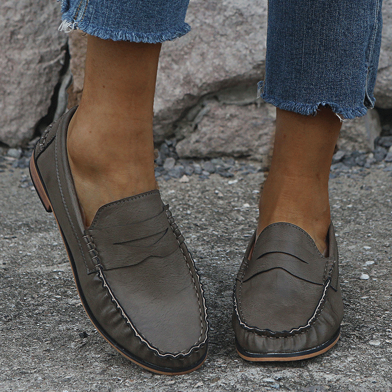 British style solid color thick heel leather shoes