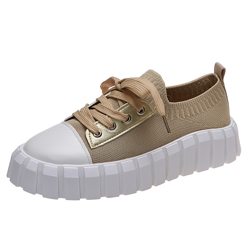 Round-toe Woven Upper Lace-up Sneakers