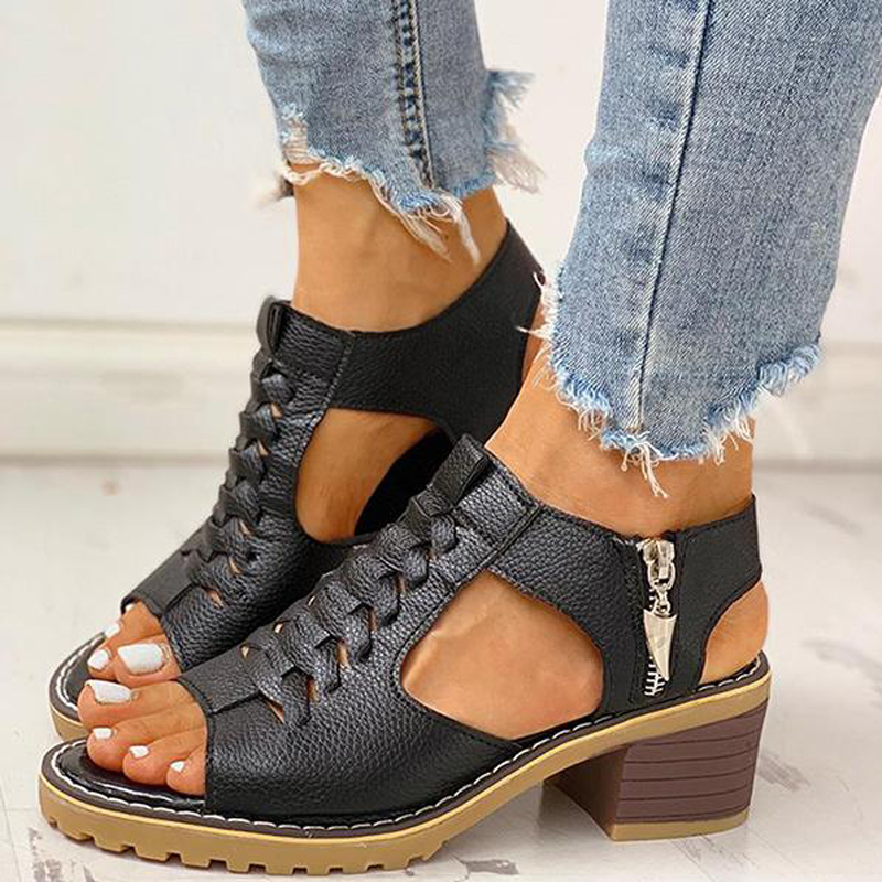 Women's fish mouth vintage heel sandals