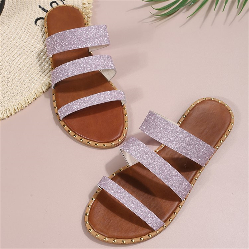 Round Toe Shiny Strap Beach Slippers