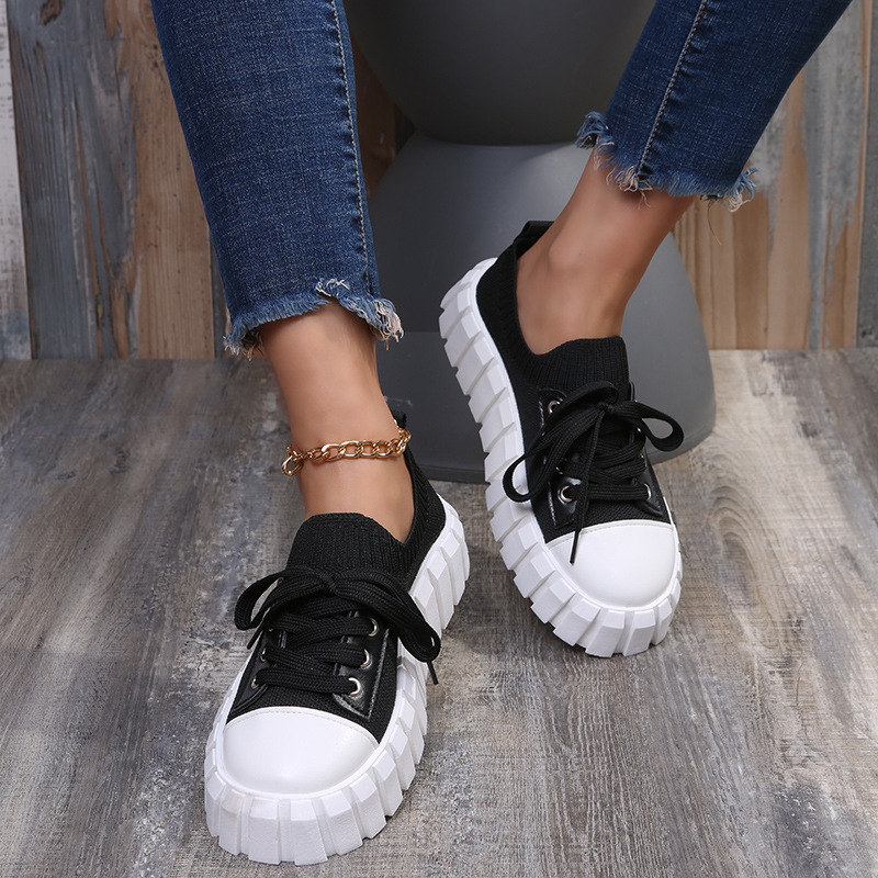 Round-toe Woven Upper Lace-up Sneakers