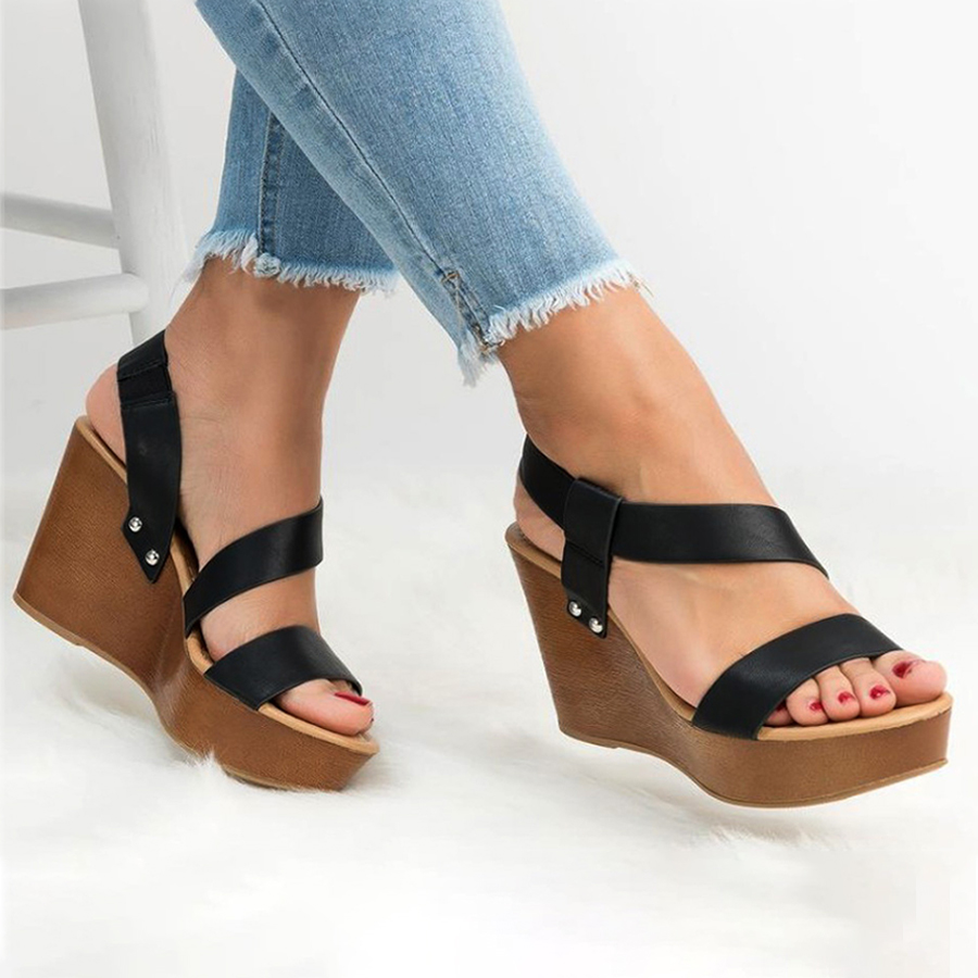 Plain  Peep Toe  Casual Date Wedge Sandals