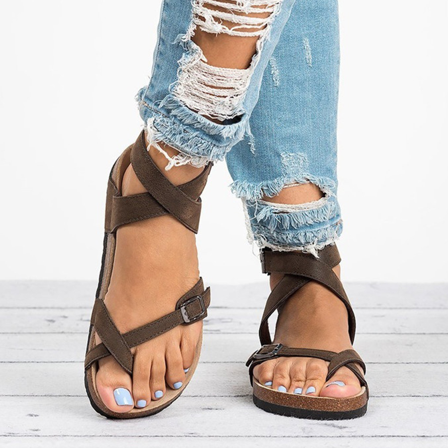 Plain  Flat  Peep Toe  Casual Flat Sandals