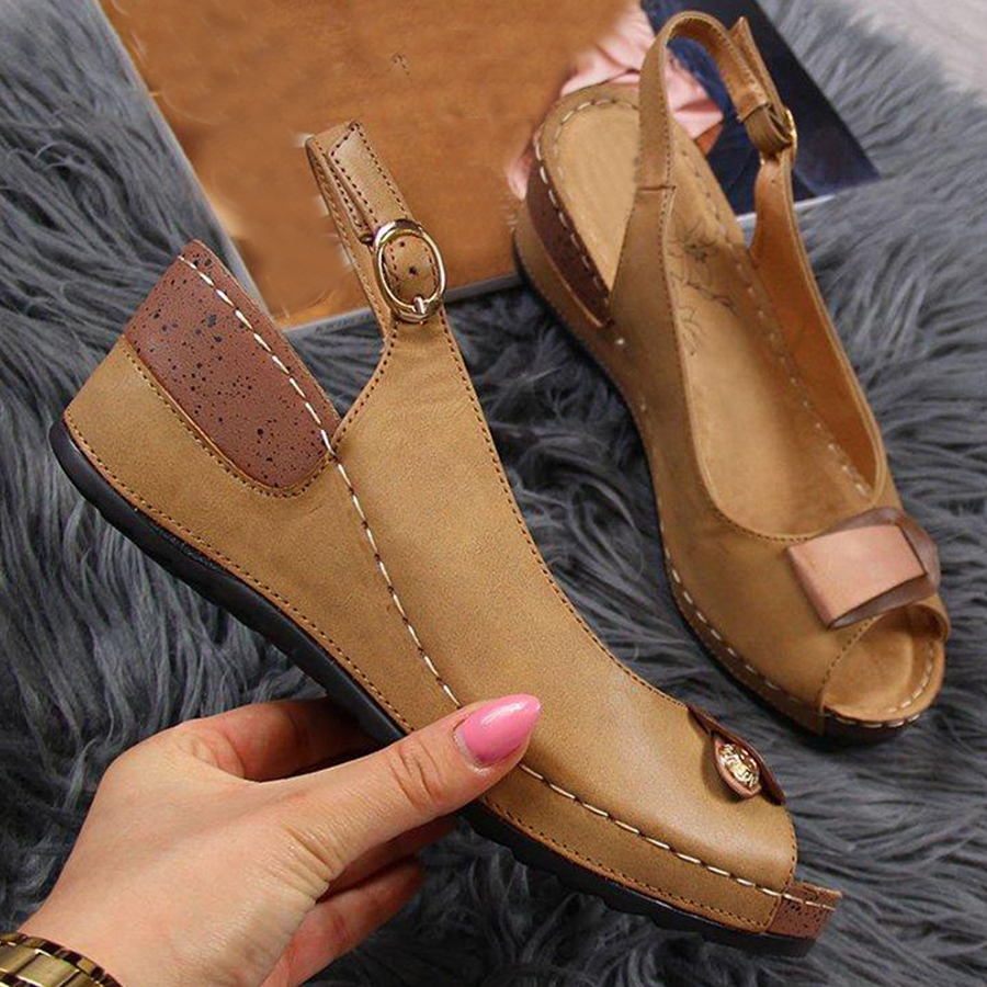 Plain  High Heeled  Peep Toe  Date Travel Wedge Sandals