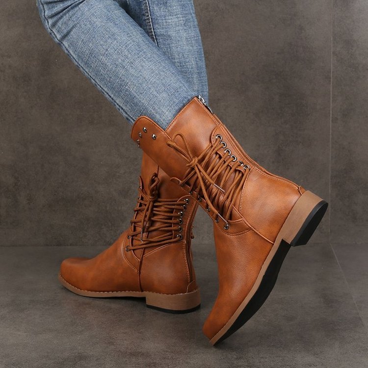 Lace-Up Rivet Vintage Mid-Sole Boots
