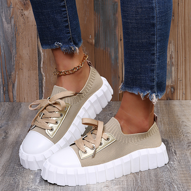 Round-toe Woven Upper Lace-up Sneakers