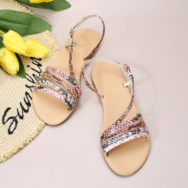 Animal-print Strappy Slip-on Leather Sandals