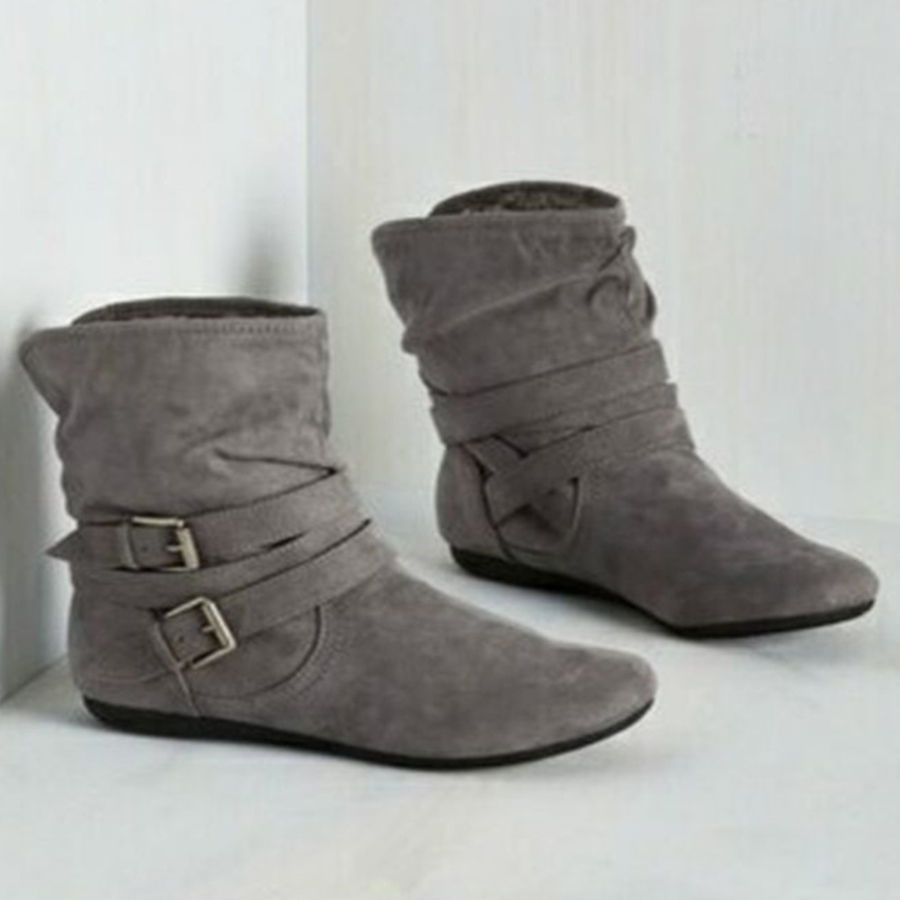 Plain  Flat  Velvet  Round Toe  Casual Outdoor Flat Boots