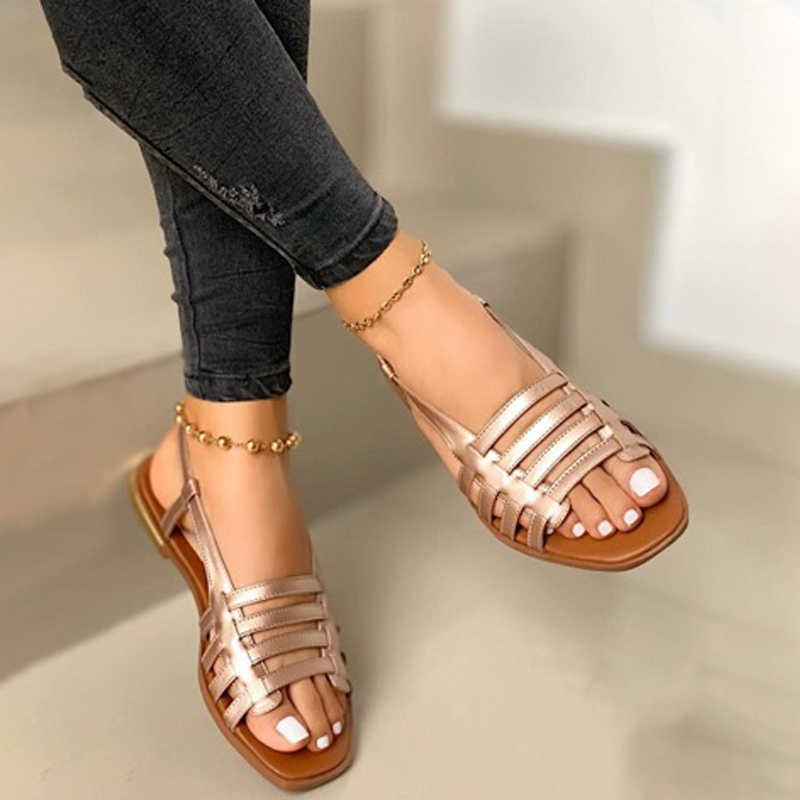 Womens flat bottom round sandals