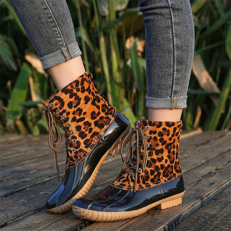 Waterproof Slip On Duck Booties Two Tone Chelsea Ankle Boots