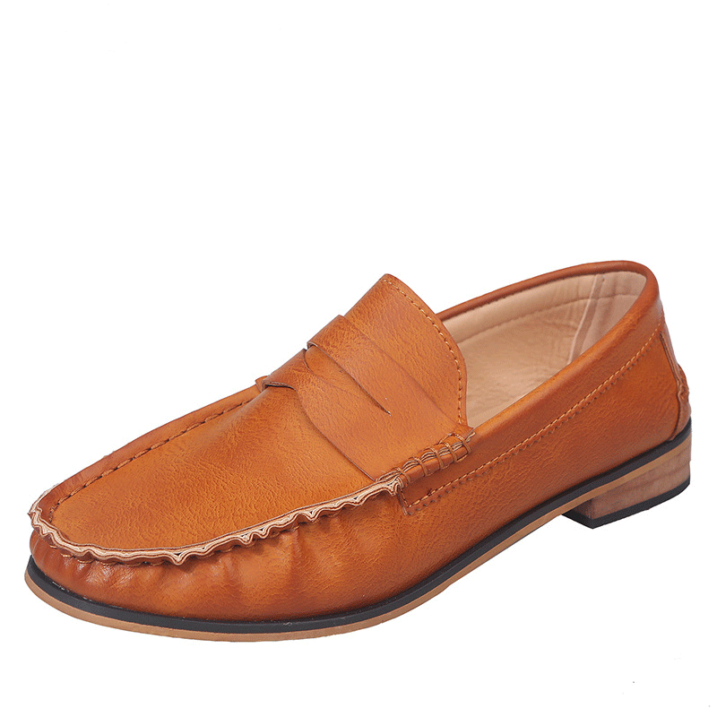 British style solid color thick heel leather shoes