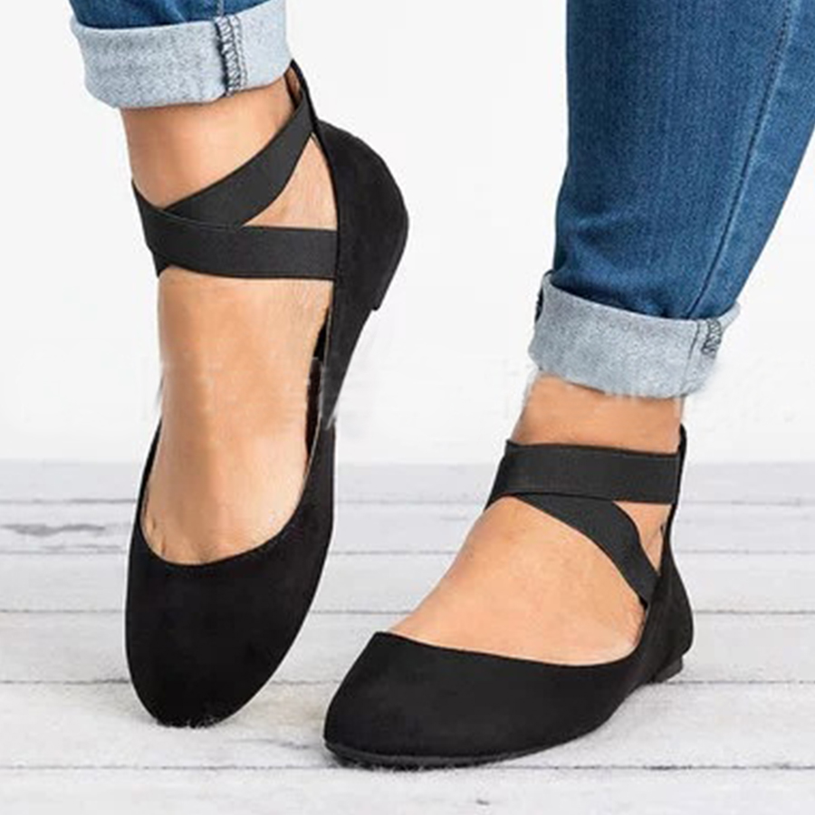 Plain  Flat  Velvet  Ankle Strap  Round Toe  Basic Date Comfort Flats