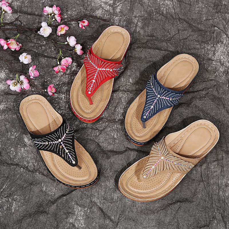 Round Toe Retro Style Hot Tile Platform Slippers