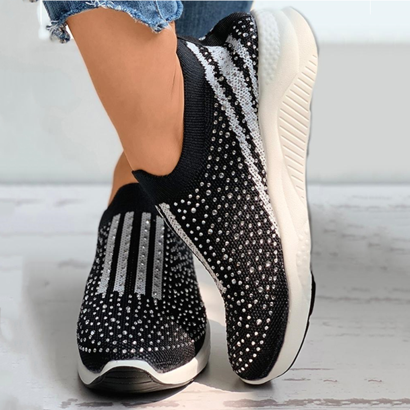 Rhinestone Colorblock Knit Wedge Sneaker