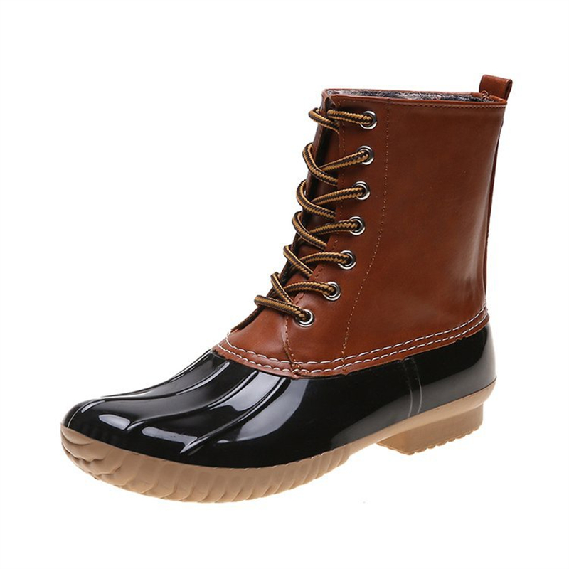 Waterproof Slip On Duck Booties Two Tone Chelsea Ankle Boots