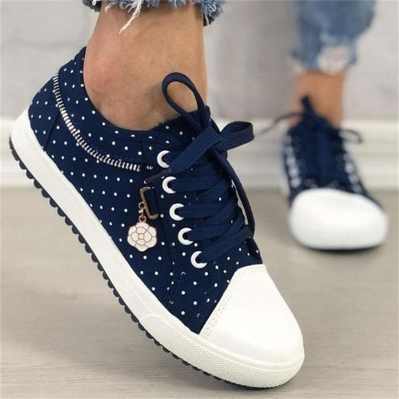 Ladies Retro Round Toe Polka Dot Print Casual Shoes
